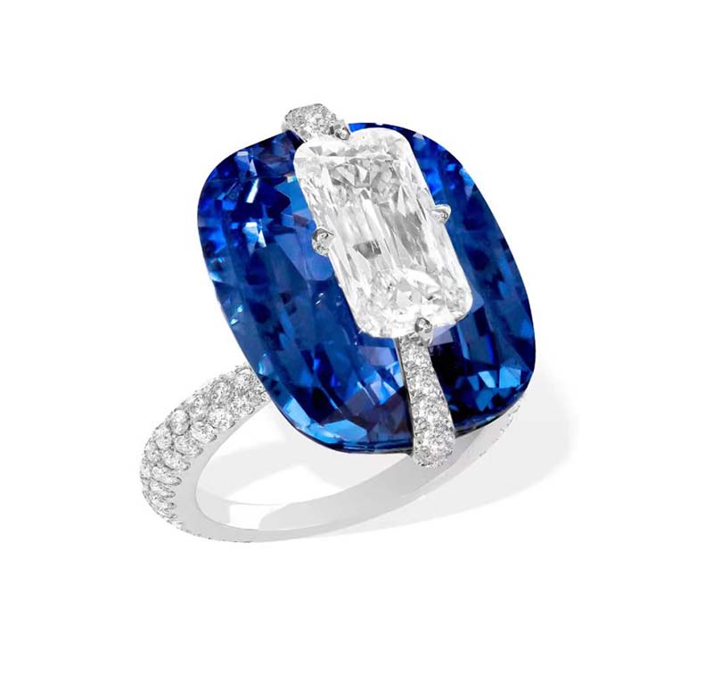 The blue stone in the ring above is a 20.58 carat Sri Lankan sapphire.